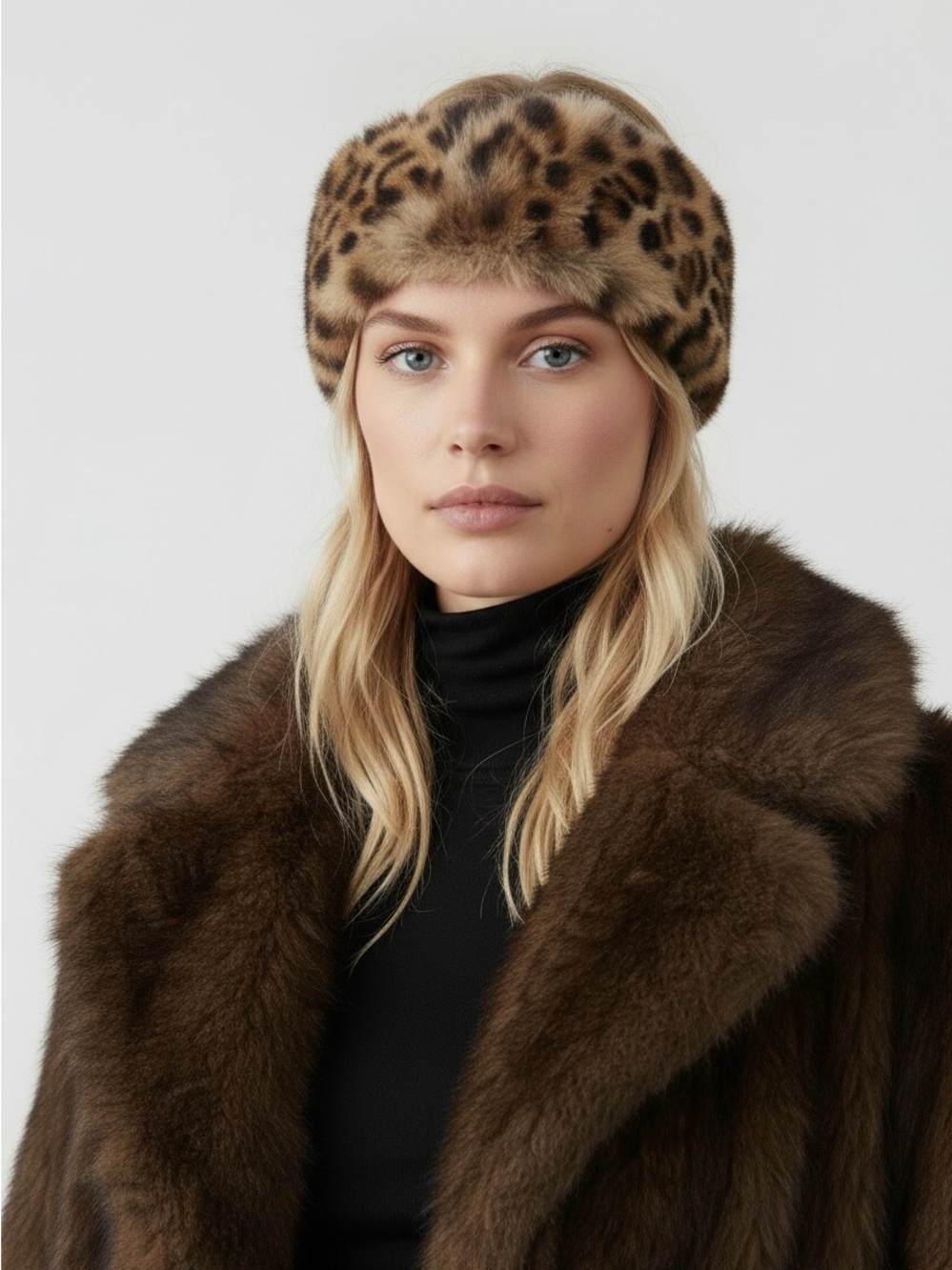 Zara Faux Fur Leopard-Print Headband in Brown and Black